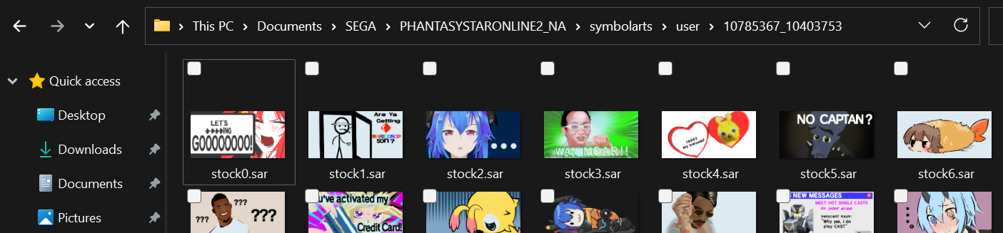 Screenshot of User's Symbol Arts folder in Explorer.